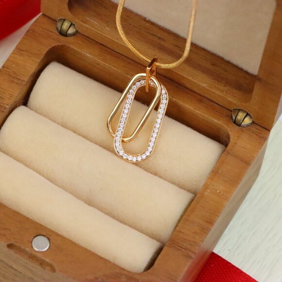 "Rose Gold Dual Link Pendant with Sparkling Crystal Detailing, XPPT1512 - Picture 4 of 11